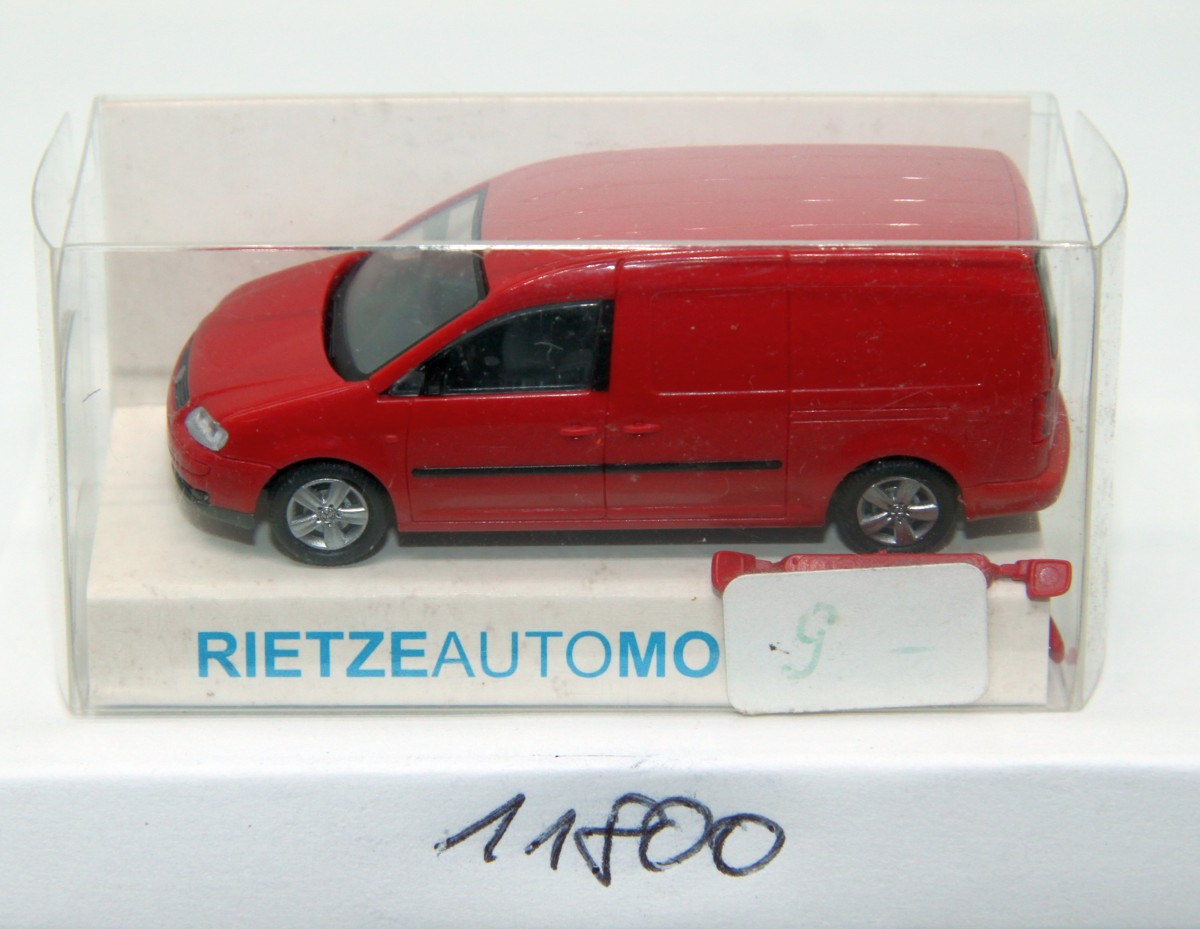 Rietze 11800, Volkswagen Caddy Maxi panel van 2007, red, for gauge H0, with original box