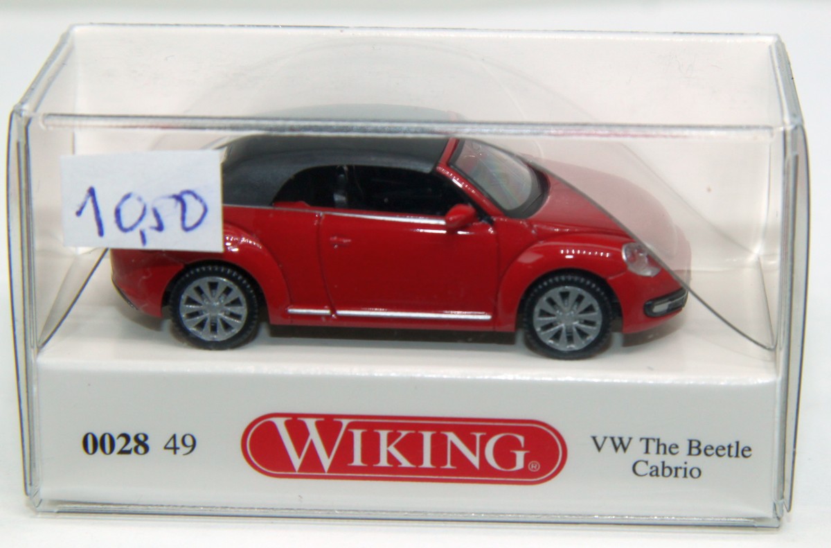 Wiking 002849, VW The Beetle Cabrio (closed), red, for H0 gauge, with original box