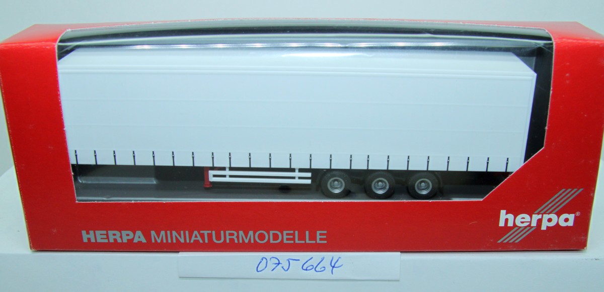 Herpa 075664, Lowliner curtainsider trailer, 3a, white, for H0 gauge