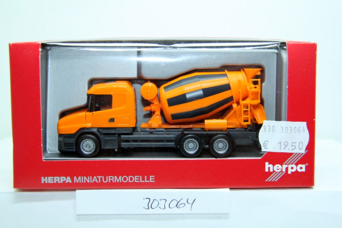 Herpa 303064,Scania Hauber, concrete mixer truck, 3-axle , for H0 gauge