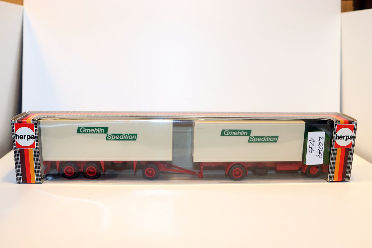Herpa SW20249, truck 811427, Mercedes NG box trailer train 2a/3a “Gmehlin Spedition” , for H0 scale, 