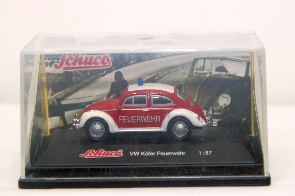 Schuco, VW Käfer, Feuerwehr, rot/weiß, für Spur H0, in Originalverpackung