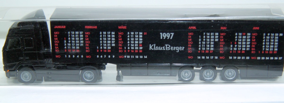 Albedo LKW, mit Kalender, Aufschrift "1997 Klaus Berger" , SW 14525, für Spur H0, mit Originalverpackung