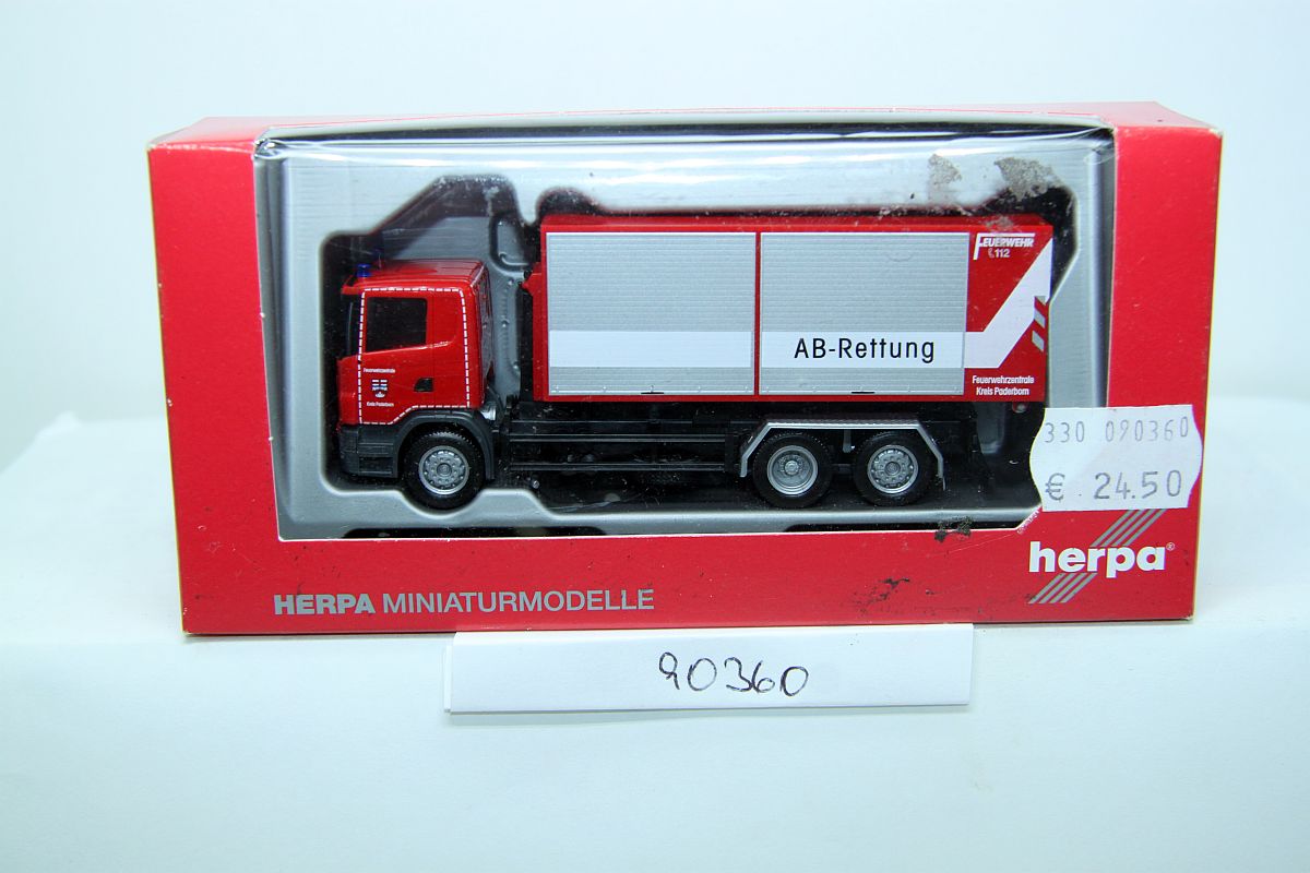 Herpa 090360, Scania R Abrollcontainer-LKW, "Feuerwehr Paderborn" 