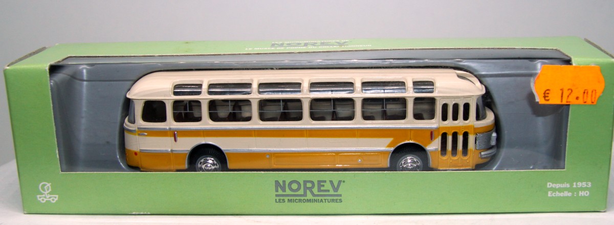 Norev 521003, Peugeot Autobus Saviem SC11, creme/orange/gelb , für Spur H0, mit Originalverpackung