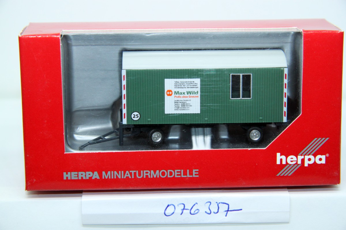 Herpa 076357, Bauwagen 2-achsig "Max Wild" Anhänger-Modell 