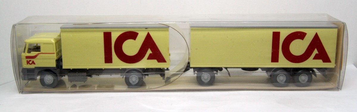  Wiking 29467, DAF 3300 Kofferlastzug mit Aufschrift "ICA",  hellschwefelgelb für Spur H0, mit OVP 