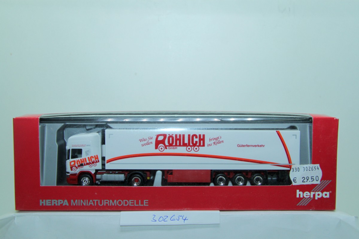 Herpa 302654,Scania R, Streamline, Topline, refrigerated box semitrailer, "Röhlich", 