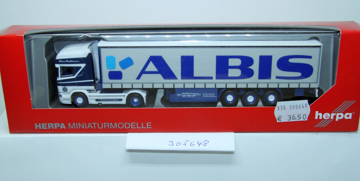 Herpa 305648 Scania R TL curtainsider semitrailer "Pohlmann / Albis", f