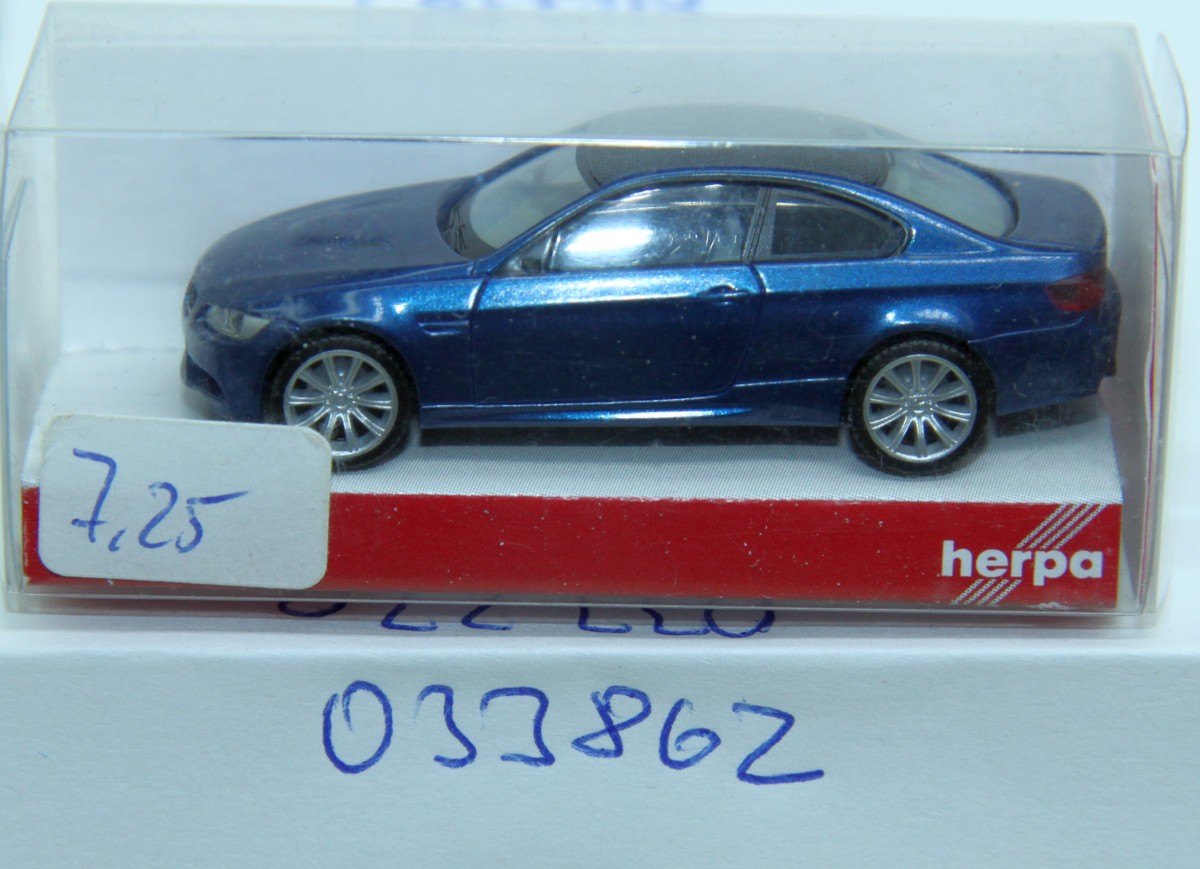Herpa 033862, BMW M3 Coupe blue-metallic, for H0 gauge, with original box