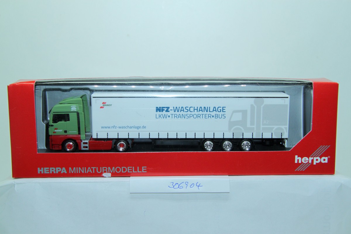 Herpa 306904, Man TGX XLX ,Euro 6c, curtainsider semitrailer, "Wandt Waschpark", 
