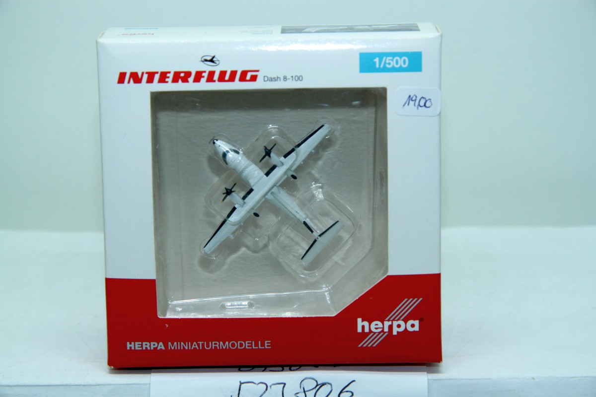 Herpa 523806, miniature flight model Dash 8-100 Interflug, scale 1:500, 