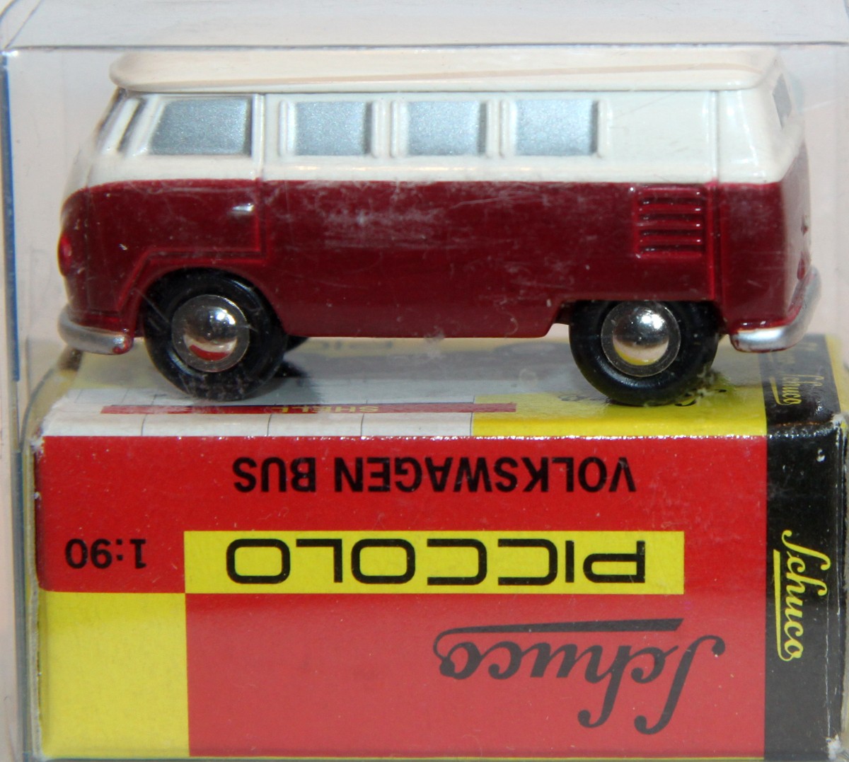Schuco Piccolo Volkswagen Bus, rot/weiß, im Originaöl Karton