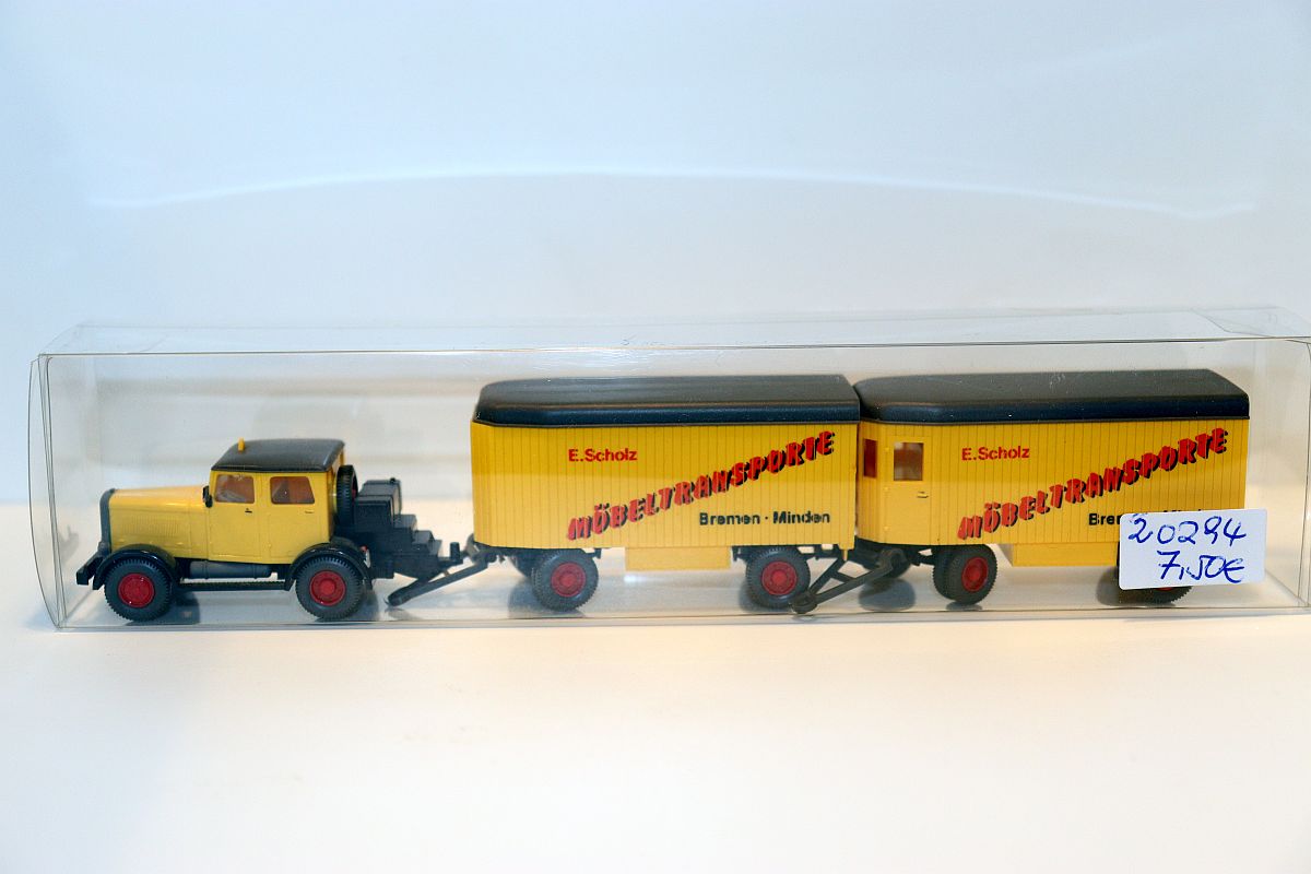 Wiking SW20294, Truck 27851, Hanomag furniture train “Scholz Möbeltransporte”, yellow, for H0 gauge, without original packaging
