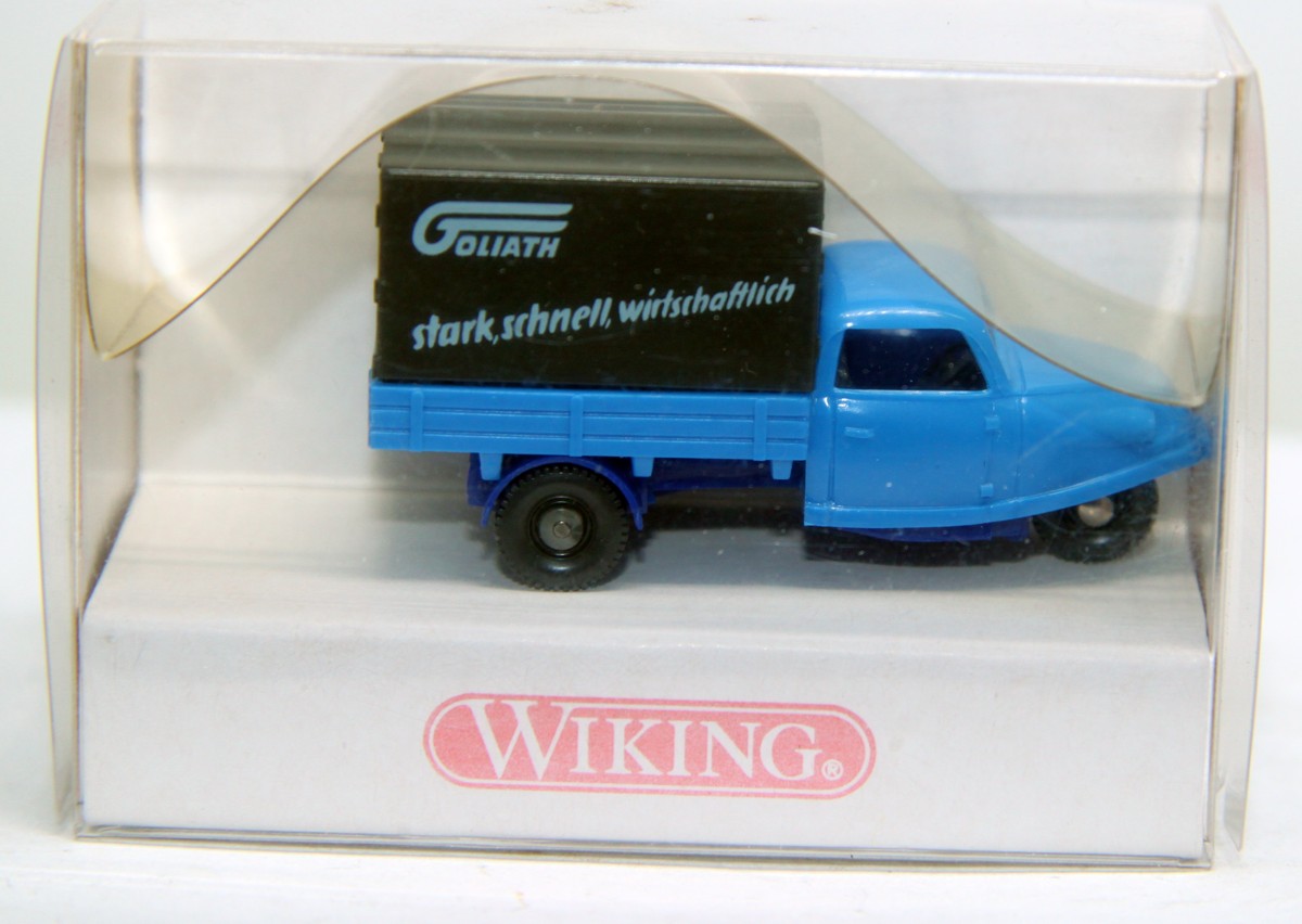 Wiking 8410317, Goli Dreirad mit Plane, blau, für Spur H0, mit Originalverpackung