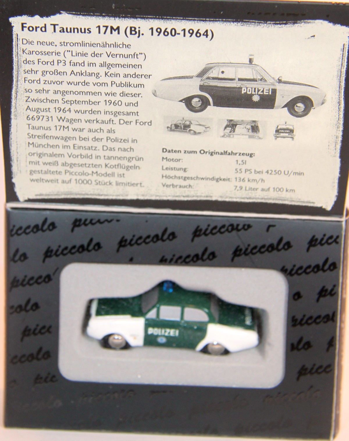 Schuco 01413 Piccolo Ford Taunus 17M, (Baujahr 1960-1964), grün im Originalkarton