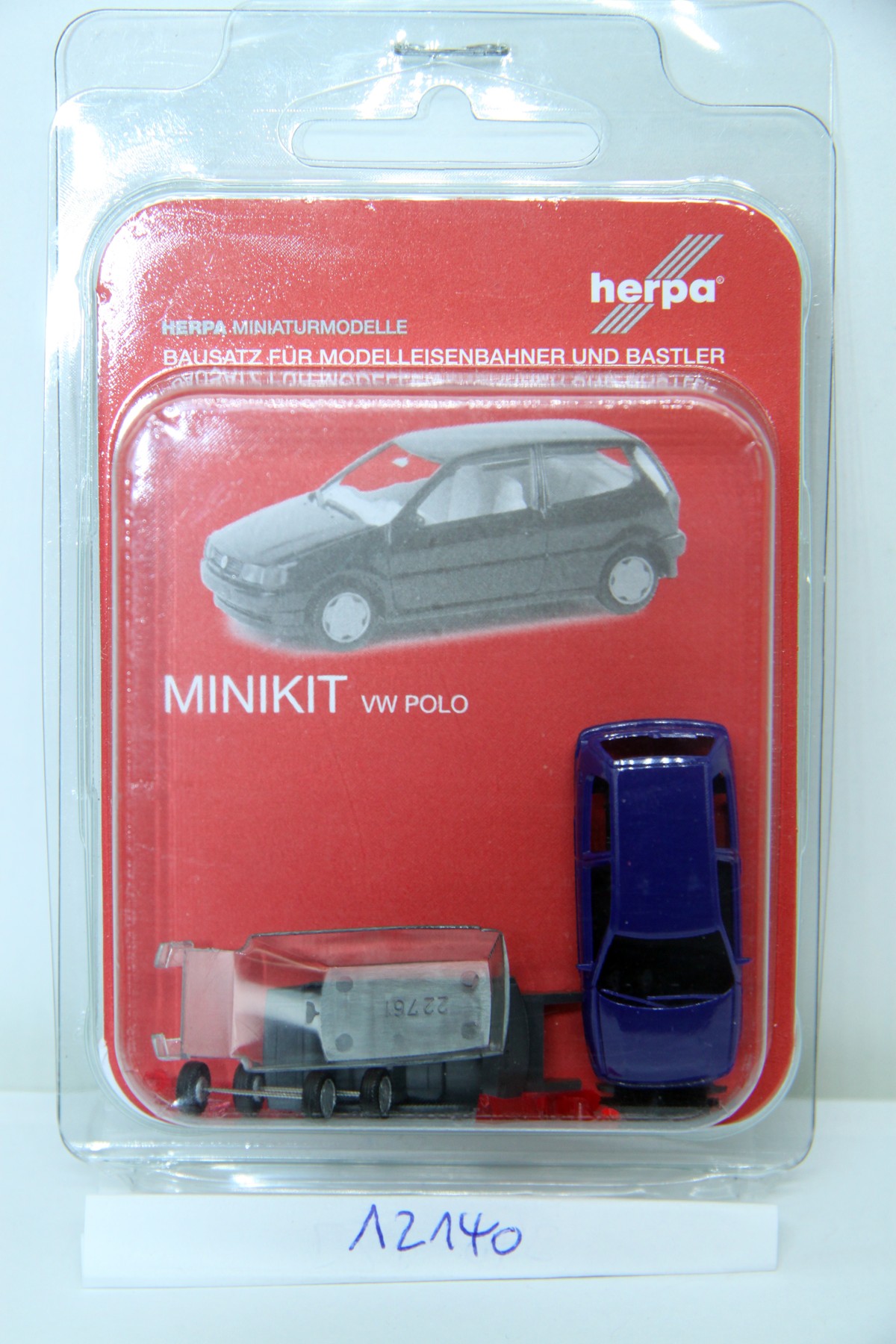 Herpa 012140, MiniKits, Volkswagen VW Polo, 2-door, blue, for H0 gauge, with original packaging.