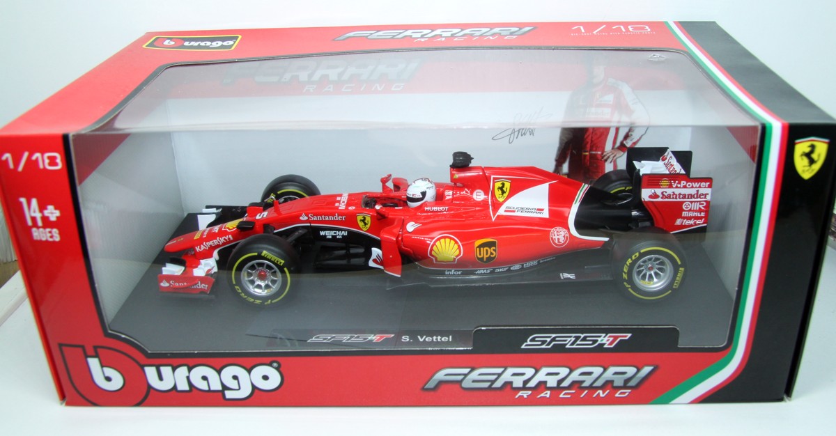 Burago 18-168019. Modellino Auto Ferrari F1 SF15T, "Sebastian Vettel", Maßstab 1:18