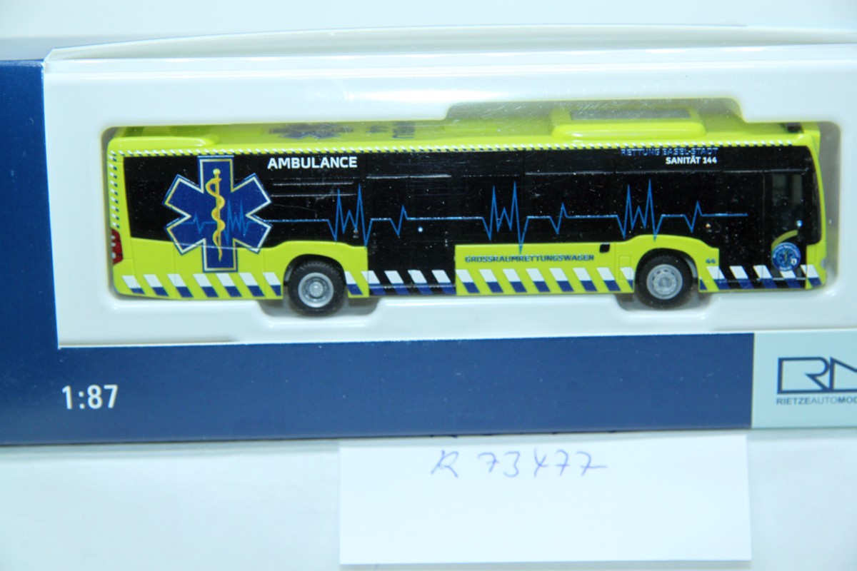 Rietze 73477, Mercedes-Benz Citaro, ´15 "Ambulance" GRTW Basel (CH), für Spur H0, mit Originalverpackung