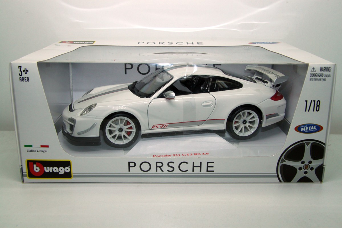Burago 11036, Bburago Porsche 911 GT3 RS 4,0, model car, white, scale 1:18, with original box